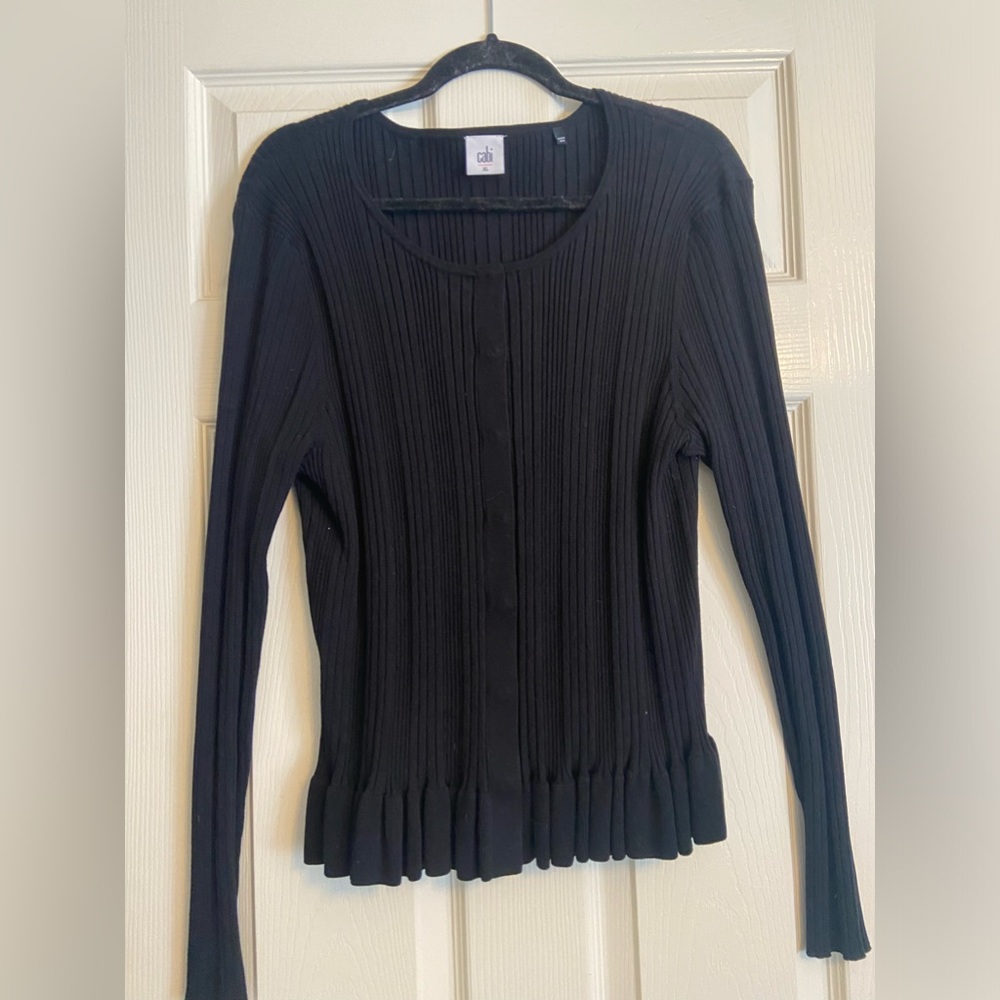 Black CAbi classic sweater.  Cotton blend, size XL.